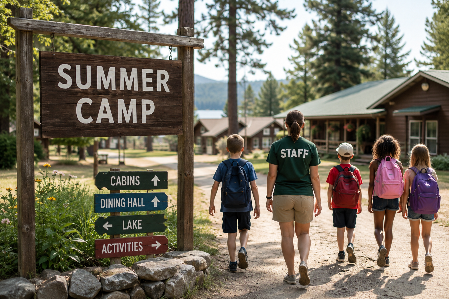 Kids with a staff member at a summer camp
